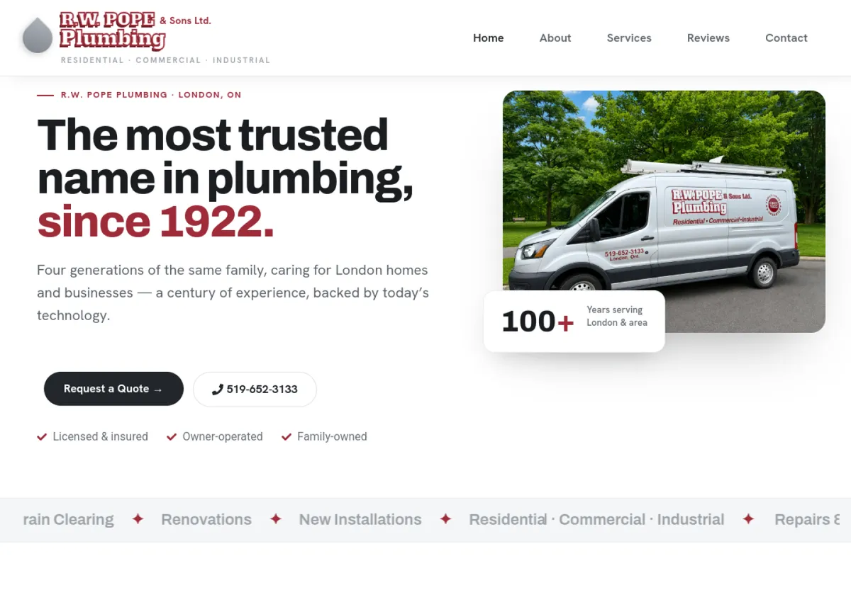 R.W. Pope Plumbing website, designed and built by Blake Strategies Group