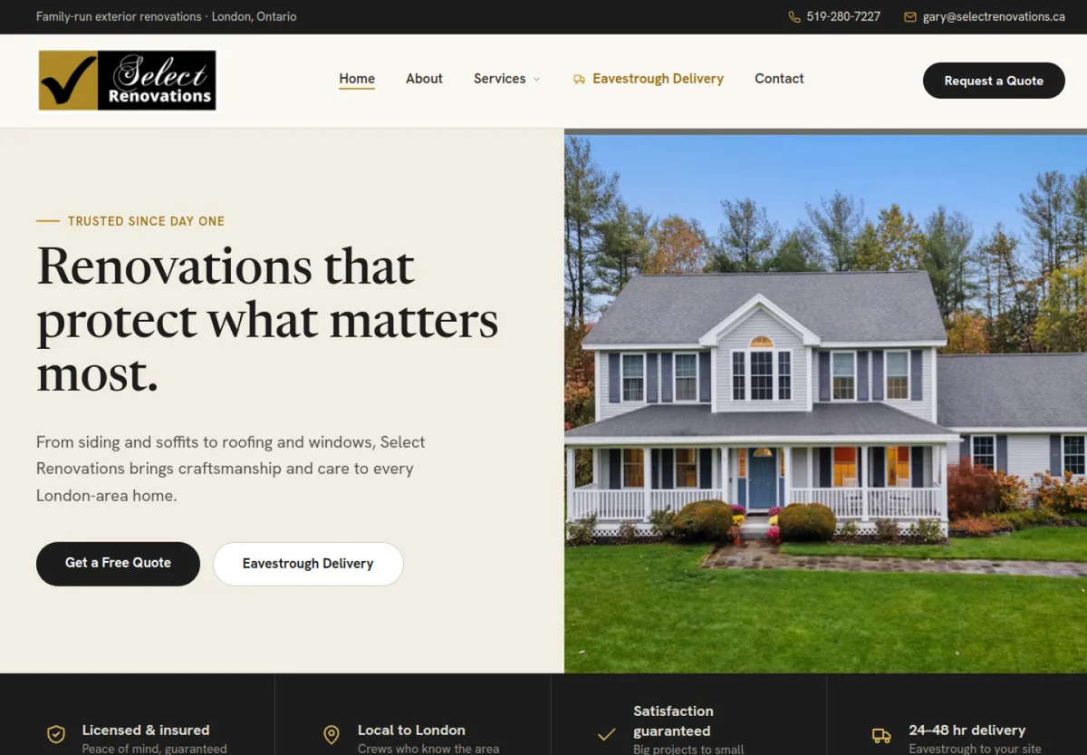 Select Renovations website, designed and built by Blake Strategies Group